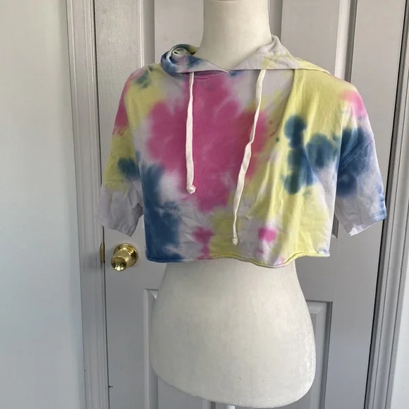 ladies fashion nova tie dye crop hoodie - Picture 1 of 6